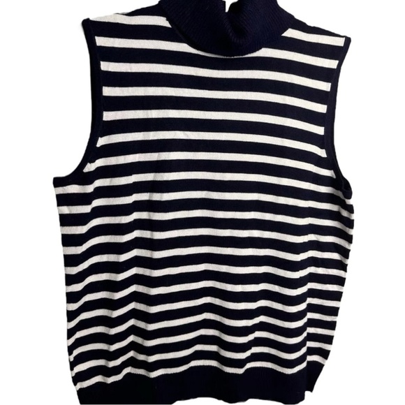 Cable & Gauge Navy White Nautical Stripe Sleeveless Turtleneck Sweater Knit Sz L - Picture 13 of 15